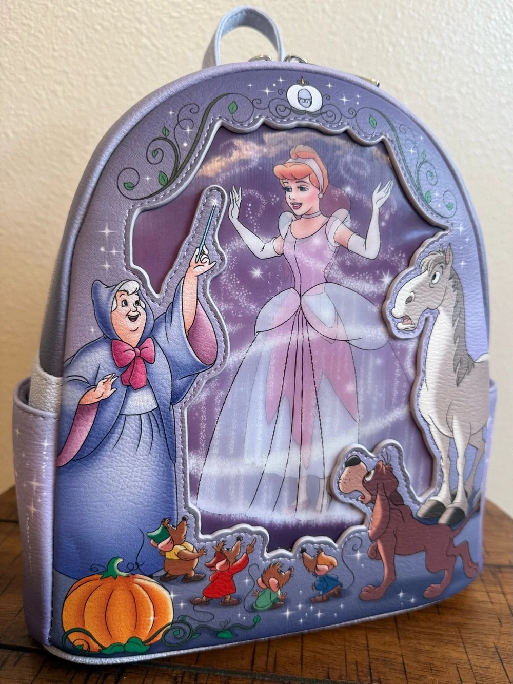Loungefly Cinderella Mice & Pumpkins Mini Backpack in Purple with Orange Accents